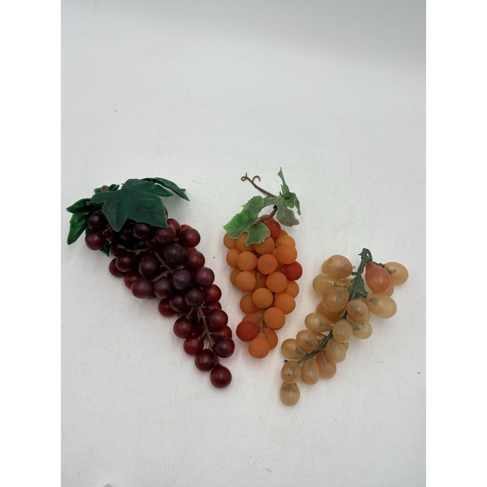 Vintage Rubber Grapes Lot 3 Red Amber Yellow Faux Fruit Italian Decor